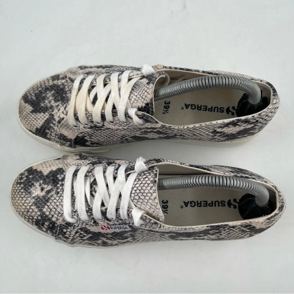 Superga Women’s 2790- Size 8.5 -Platform Snakeprint Lace-Up Fabric Sneaker Shoes